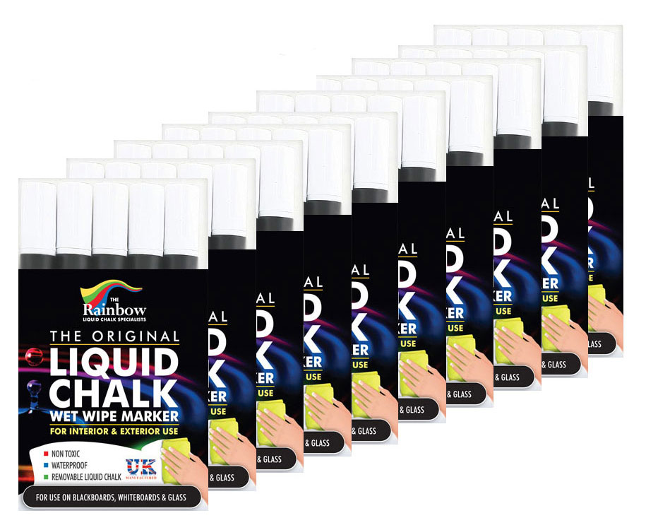 Liquid Chalk Wet Wipe 5mm Bullet All White Case of 10 Packs - Rainbow Chalk  Markers