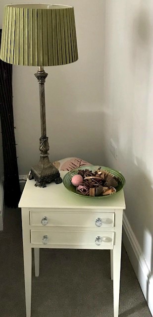 white shabby chic bedside table