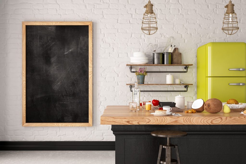 Loft wooden kitchen design with blank frame